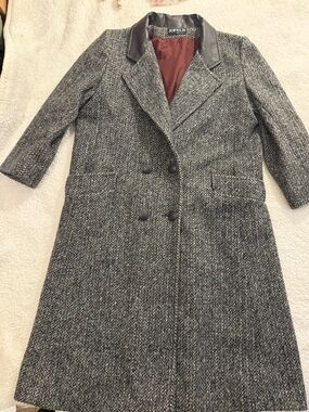 Jofeld Vintage Gray Herringbone Double-Breasted Wool-Blend Pea Coat